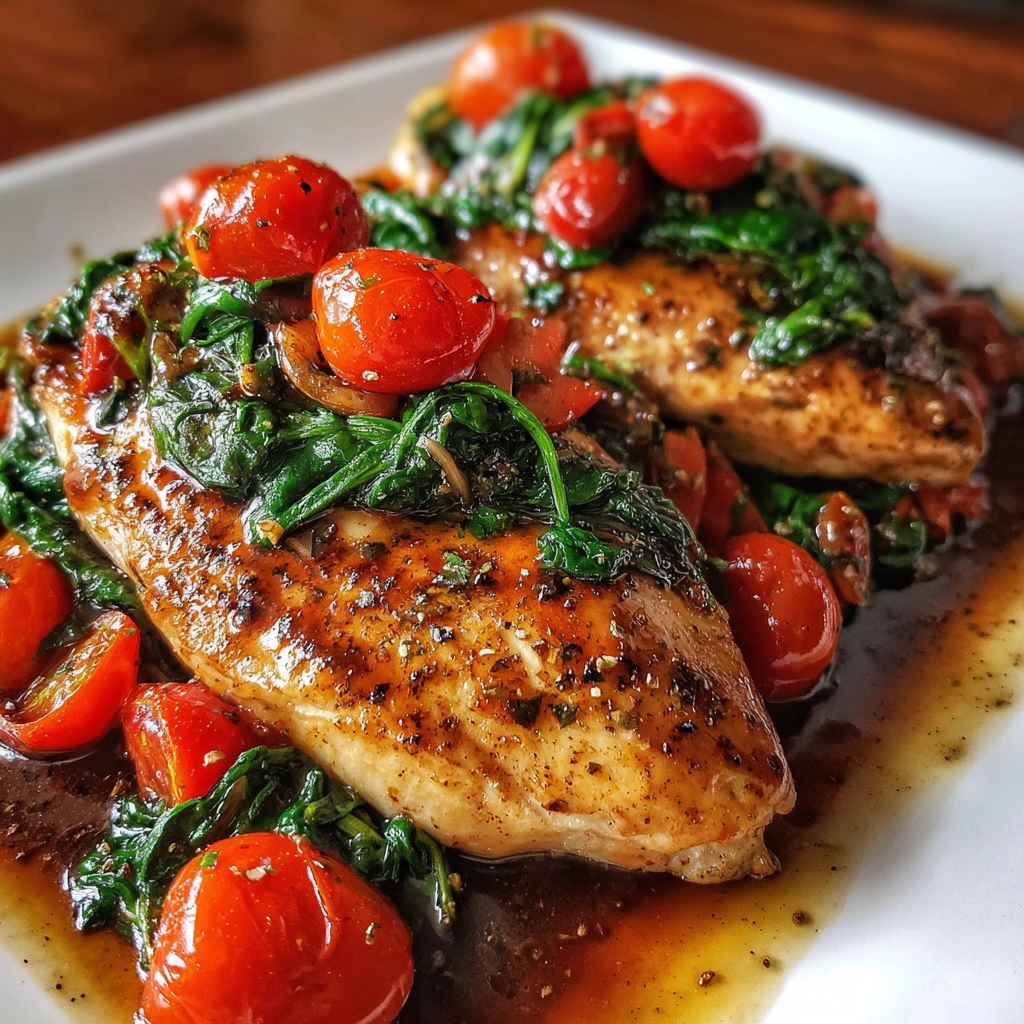 Balsamic Chicken Breast with Spinach and Tomatoes Delight!