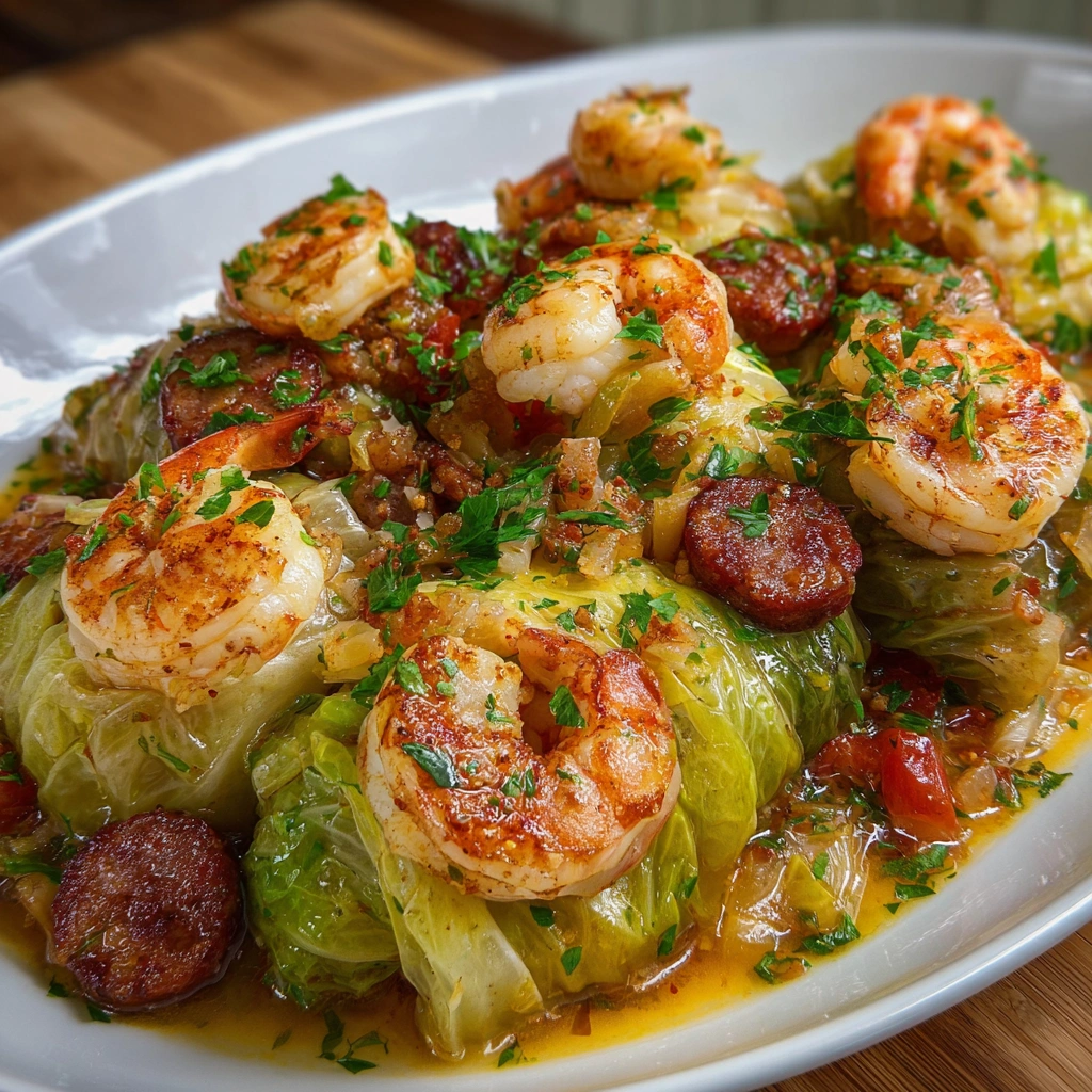 Keto Cajun Shrimp & Sausage Stuffed Cabbage Delight!