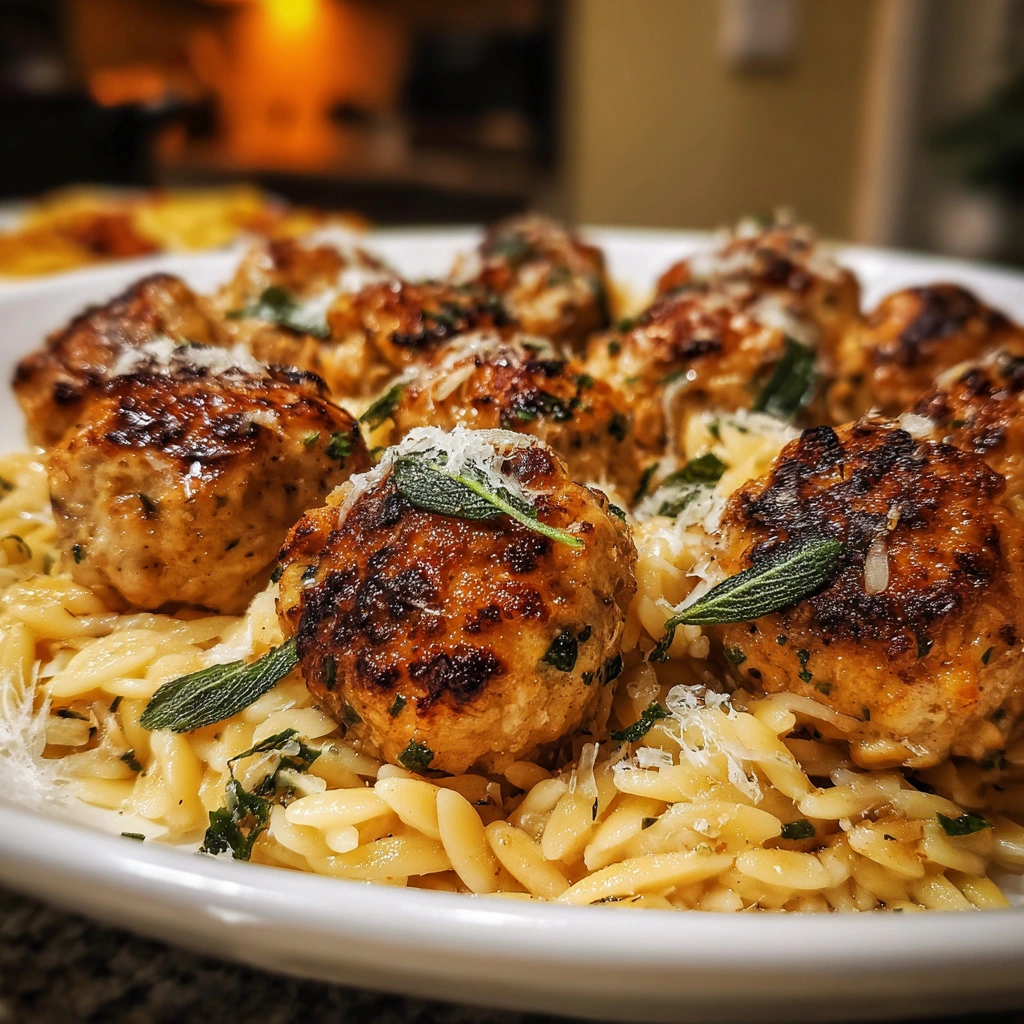 Baked Sage Chicken Meatballs with Parmesan Orzo Recipe Revealed!