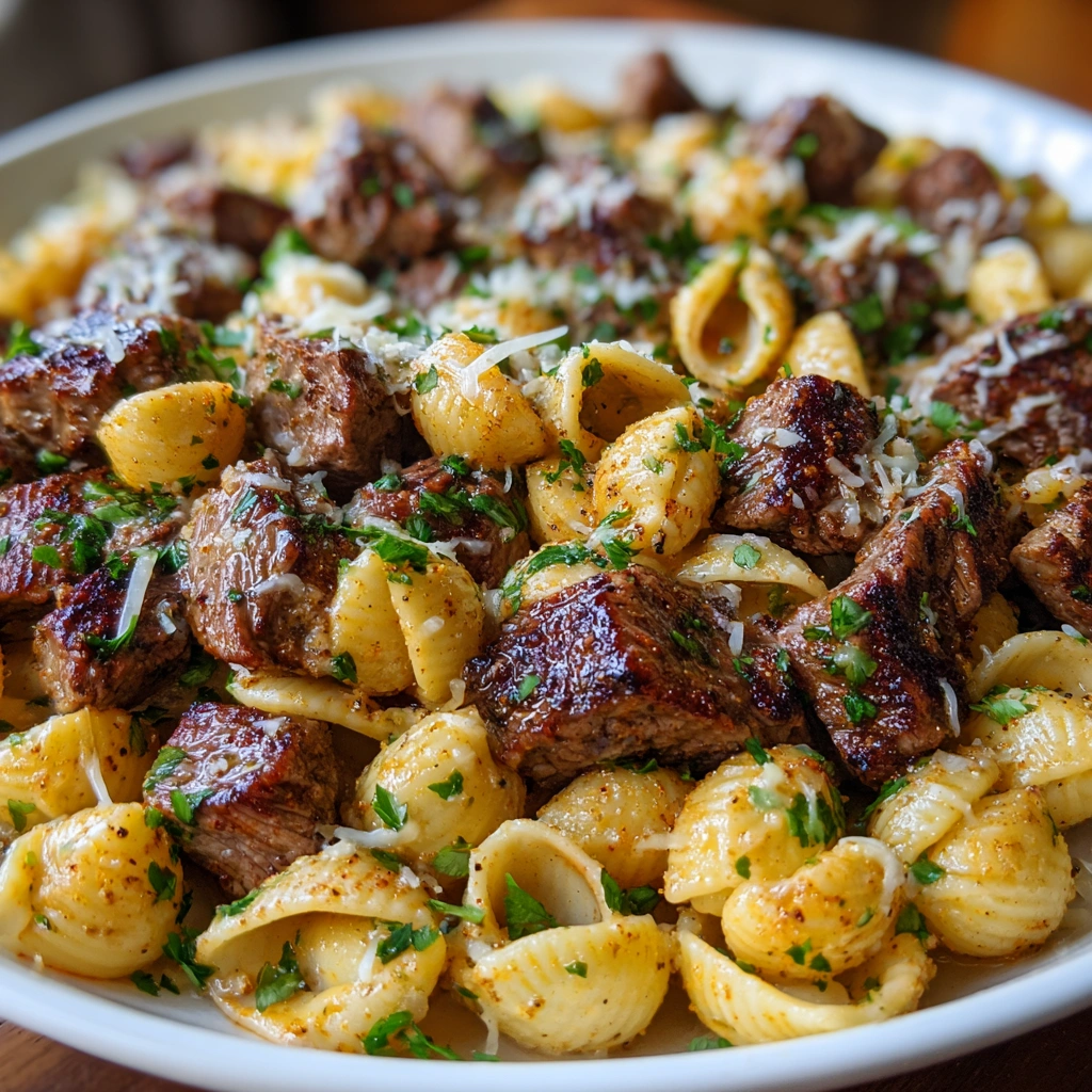 Cajun Steak Bites and Cheesy Garlic Shells Skillet Delight!