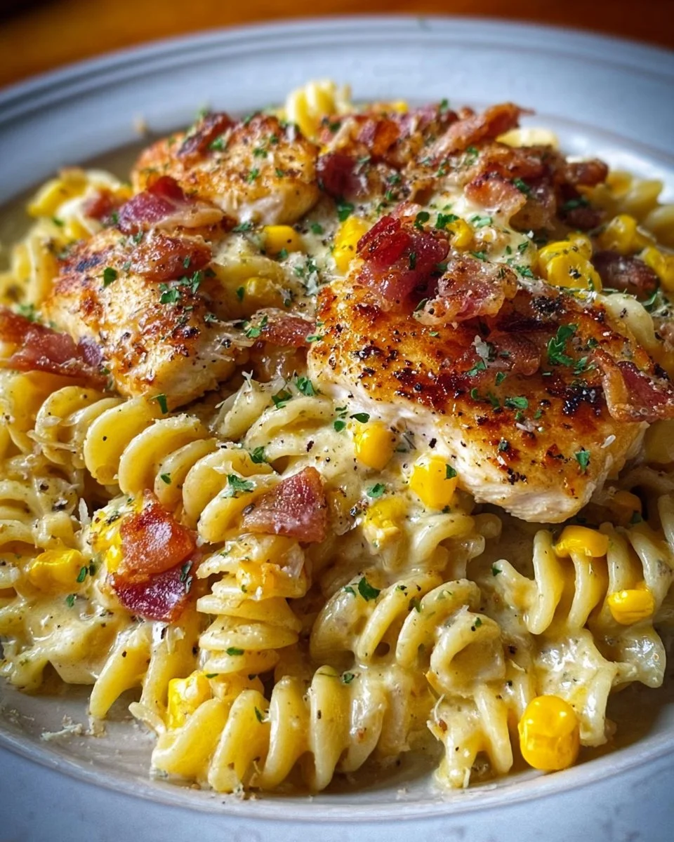 Creamy Chicken and Corn Pasta with Bacon