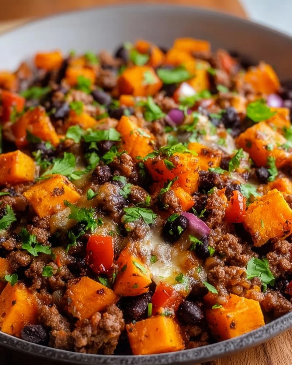 Tex-Mex Sweet Potato Hash with Ground Beef