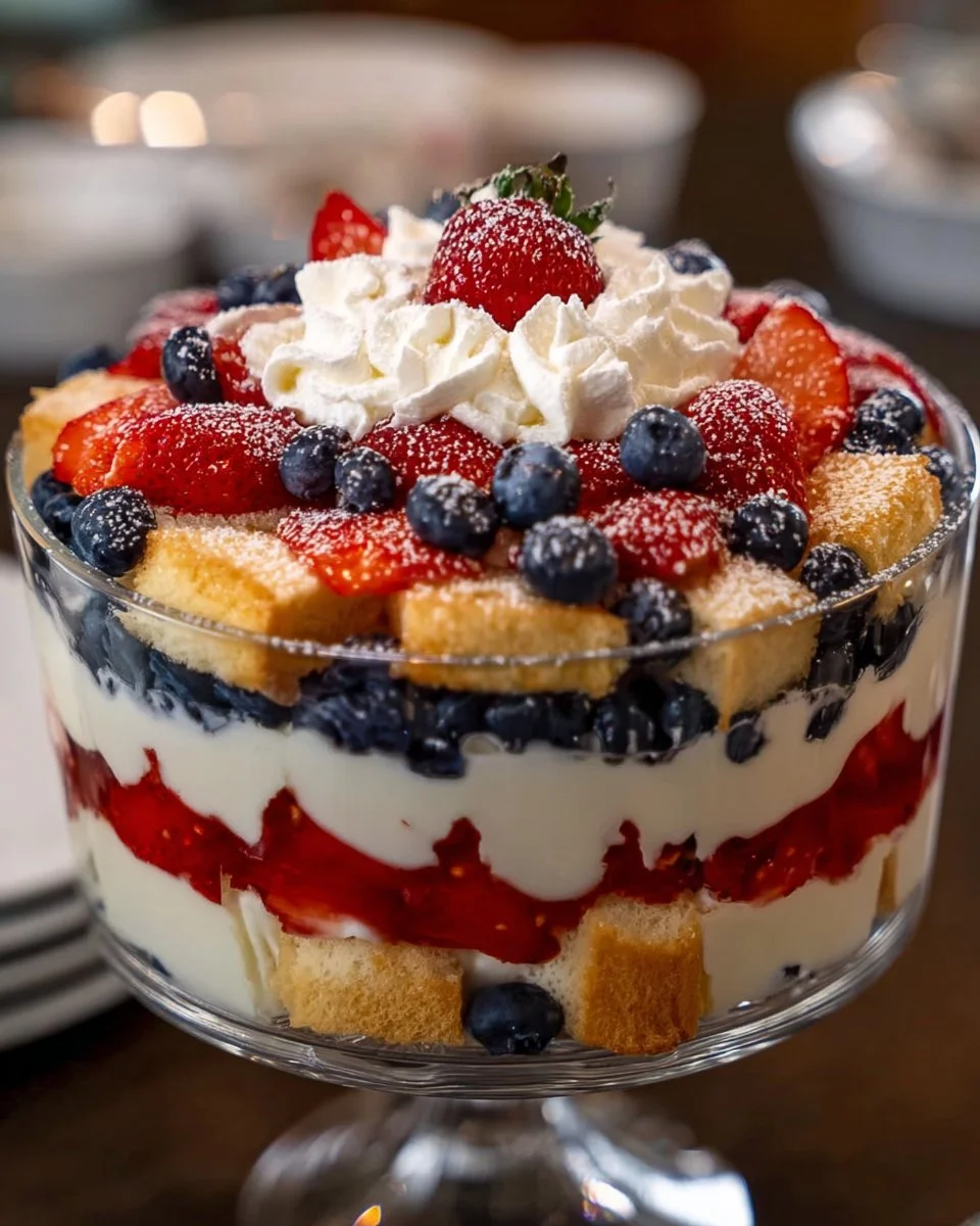 Cheesecake Trifle Layered Red, White &amp; Blue