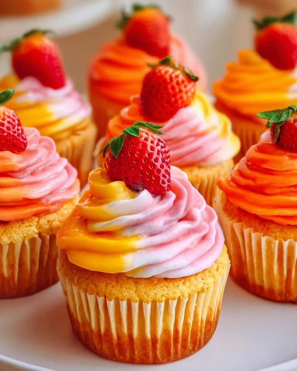 Mango Strawberry Sunset Cupcakes