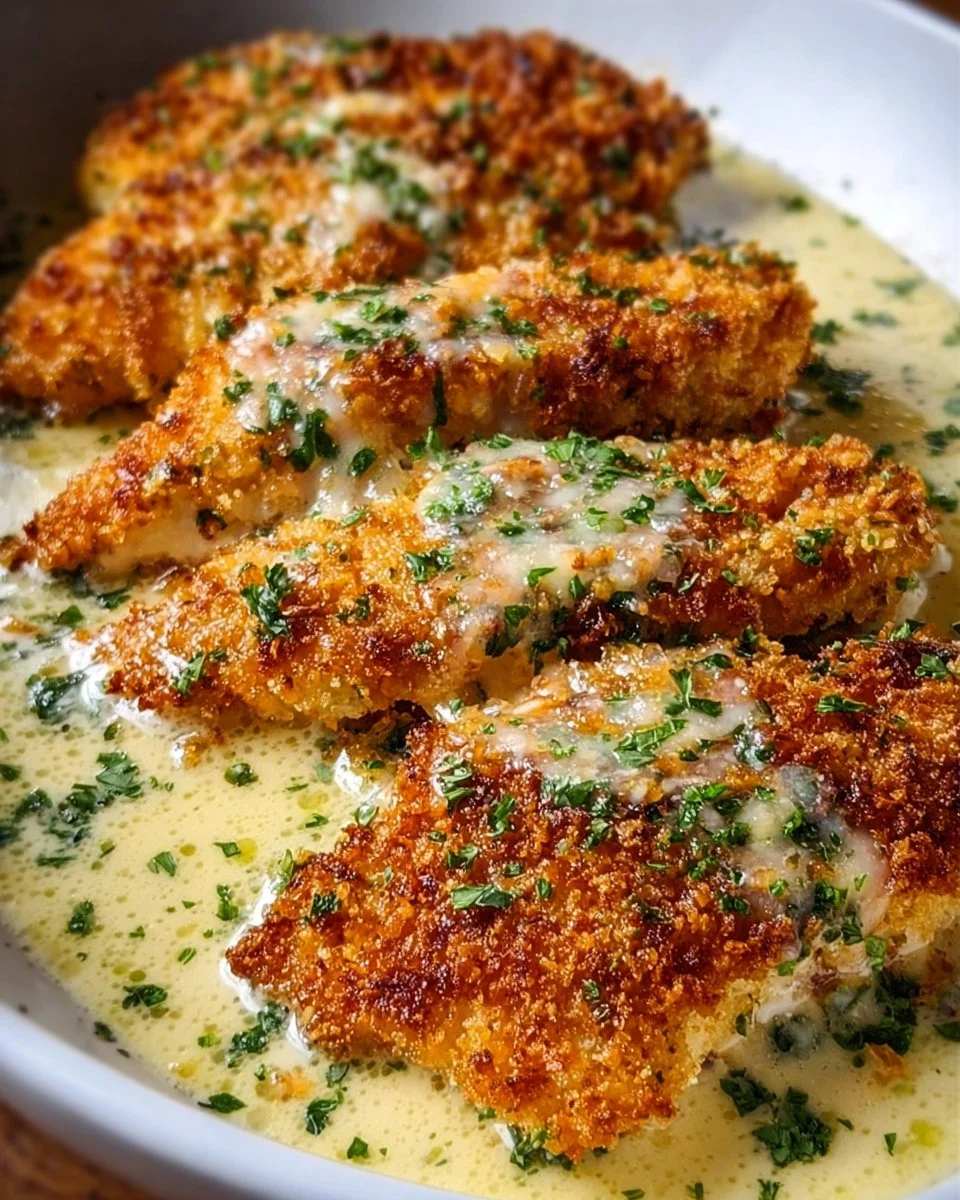 Crispy Parmesan Chicken with Creamy Garlic Sauce