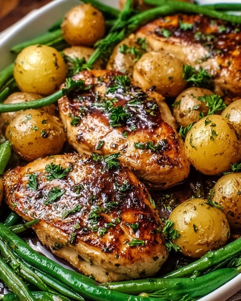 One-Pan Balsamic Chicken with Green Beans and Potatoes