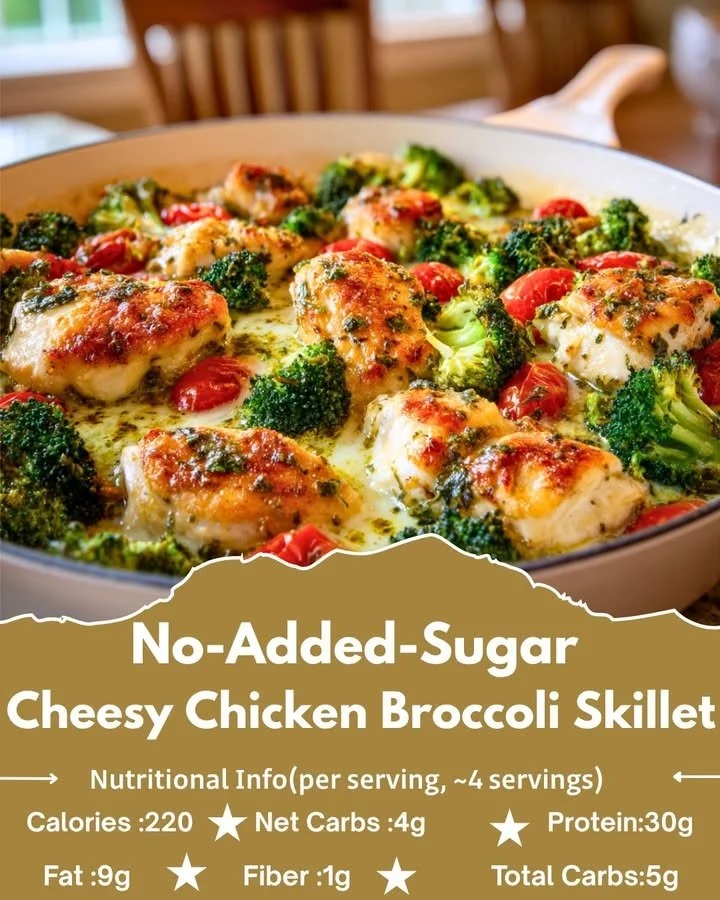 No-Added-Sugar Cheesy Chicken Broccoli Skillet