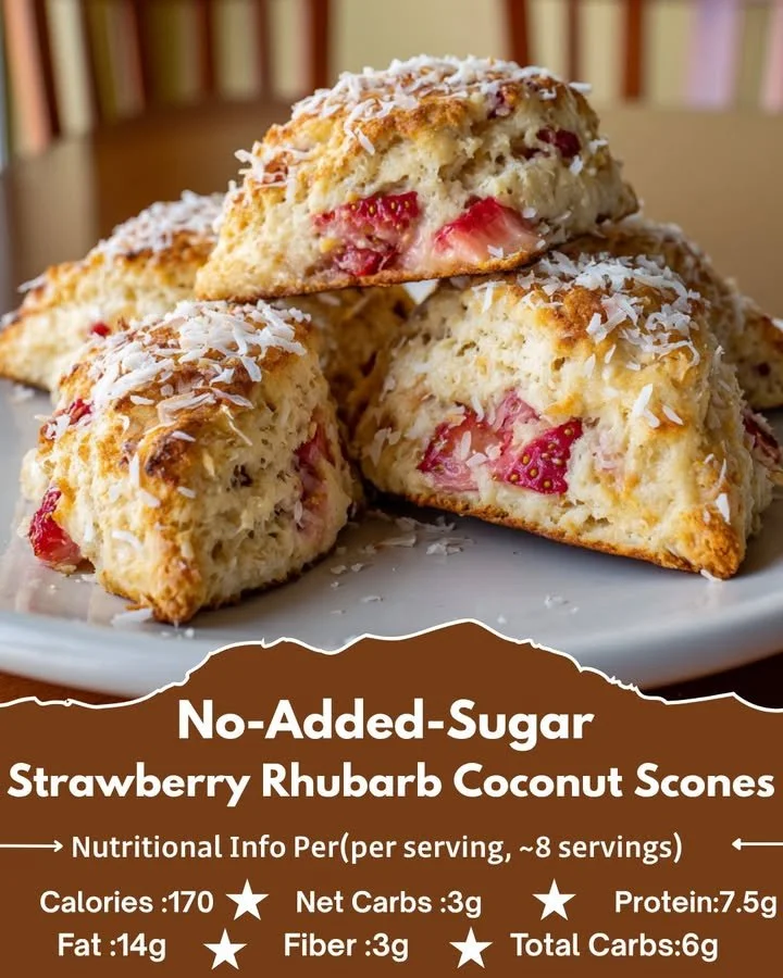 No-Added-Sugar Strawberry Rhubarb Coconut Scones