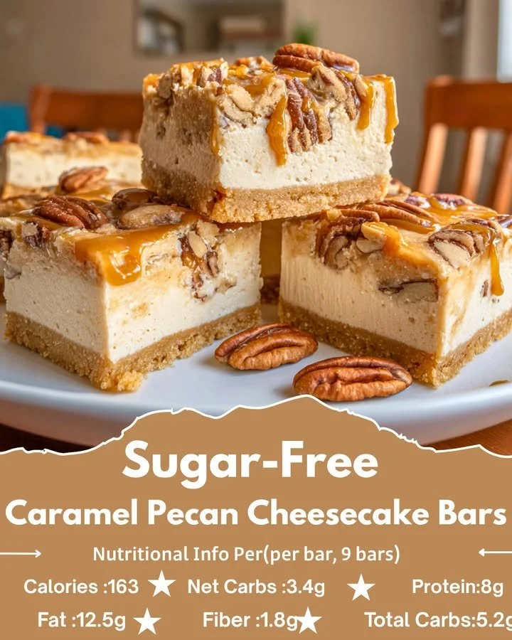 Sugar-Free Caramel Pecan Cheesecake Bars