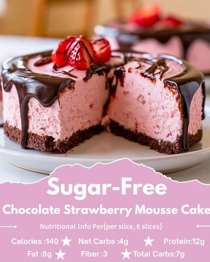 Sugar-Free Chocolate Strawberry Mousse Cake