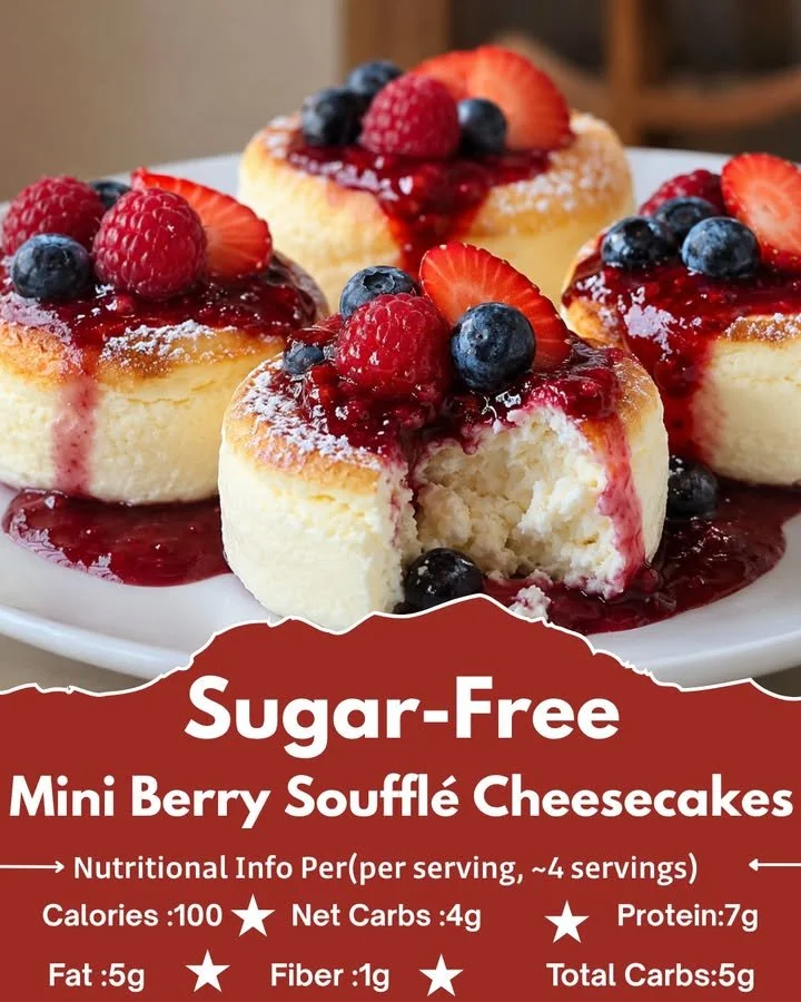 Sugar-Free Mini Berry Soufflé Cheesecakes