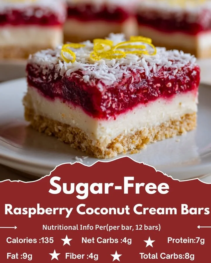 Sugar-Free Raspberry Coconut Cream Bars