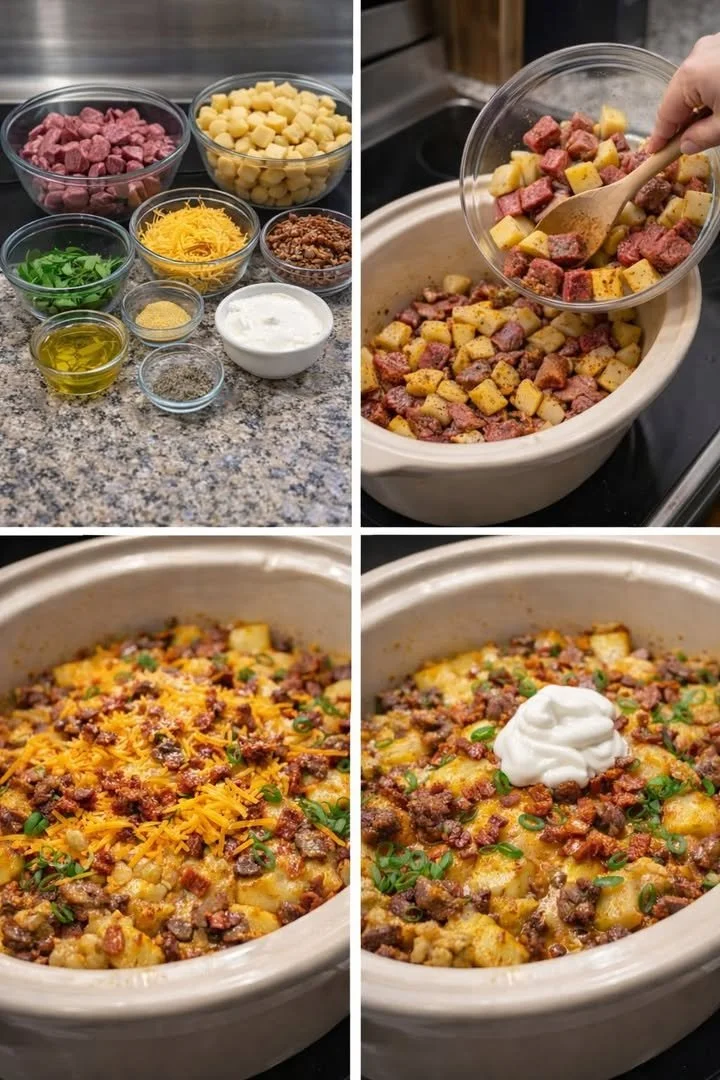 The Ultimate Crockpot Loaded Steak and Potato Bake (Family Favorite!)
